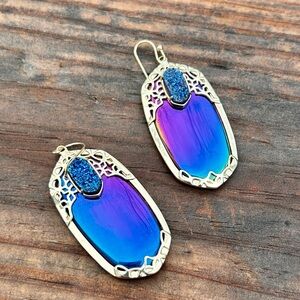 Kendra Scott Deva Earrings Blue to Purple Iridescent Druzy